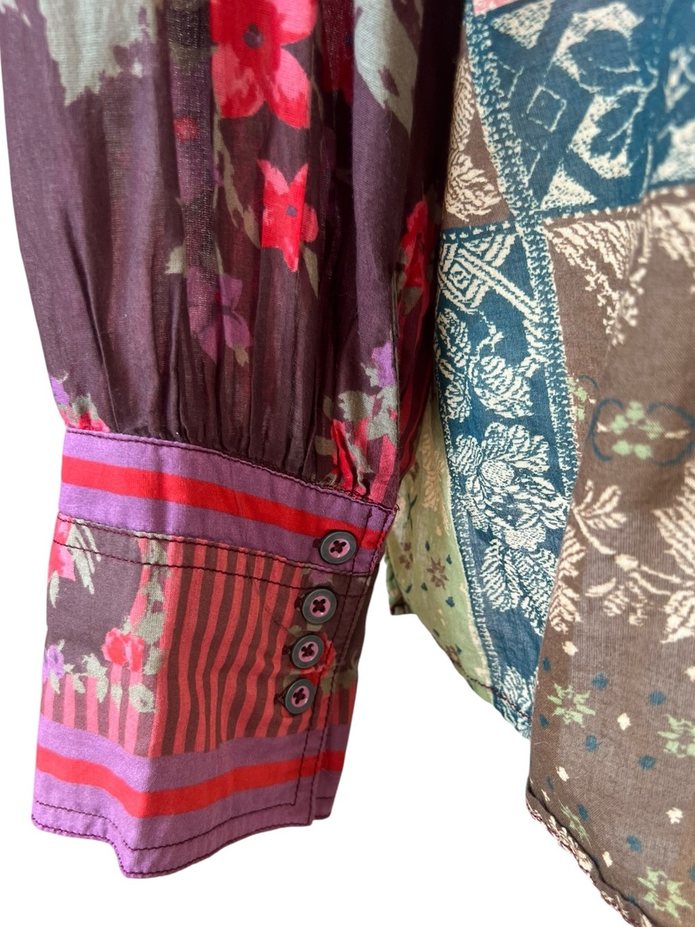Free People Flower Patch Mixed Media Patchwork Button Down Floral Top Blouse XL - Picture 4 of 11